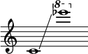 
{
\new Staff \with { \omit Score.TimeSignature }
\key c \major \cadenzaOn
\clef treble c'1 \glissando s \ottava #1 es''''
}
