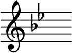 { \magnifyStaff #2 \omit Score.TimeSignature \key bes \major s^"" }