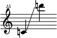 {
\override SpacingSpanner.strict-note-spacing = ##t
\set Score.proportionalNotationDuration = #(ly:make-moment 1/8)
\clef "treble^15" \omit Score.TimeSignature
\relative c''' {c!4 \glissando d''!}
}