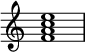 {
\override Score.TimeSignature #'stencil = ##f
\relative c' {
\clef treble
\time 4/4
<f a c e>1
} }