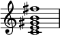 
{
    \override Score.TimeSignature #'stencil = ##f
    \relative c' {
        \time 4/4
        <c e gis b fis'>1
    }

}
