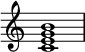 {
\override Score.TimeSignature #'stencil = ##f
\relative c' {
\clef treble \time 4/4
<c e g b>1
} }