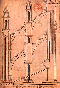 Villard de Honnecourt's drawing of a flying buttress at Reims, ca. 1230s (Bibliothèque nationale)