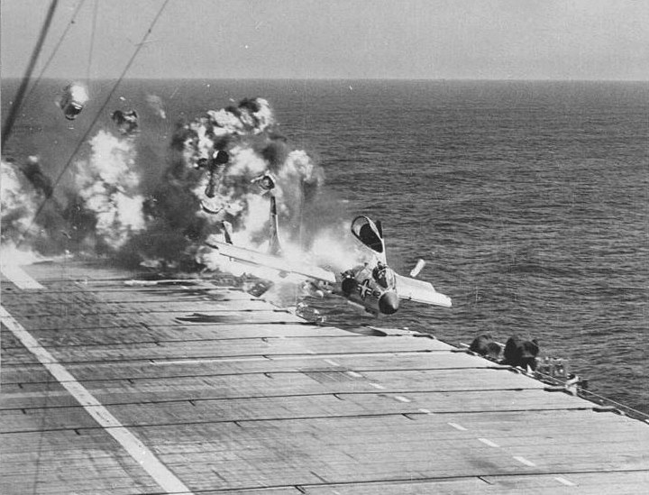 File:F7U-3 CVA-19 ramp strike 1955.jpg