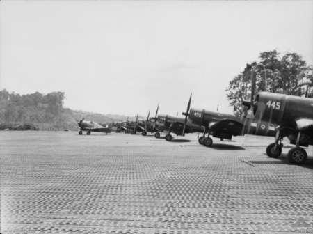 File:RAAF Boomerang with RNZAF Corsairs on Bougainville 1945.jpg