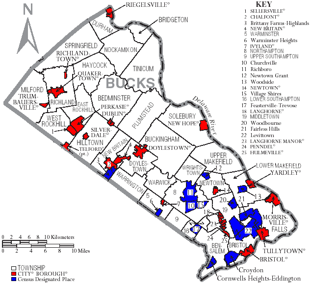 File:Map of Bucks County Pennsylvania With Municipal and Township Labels.png