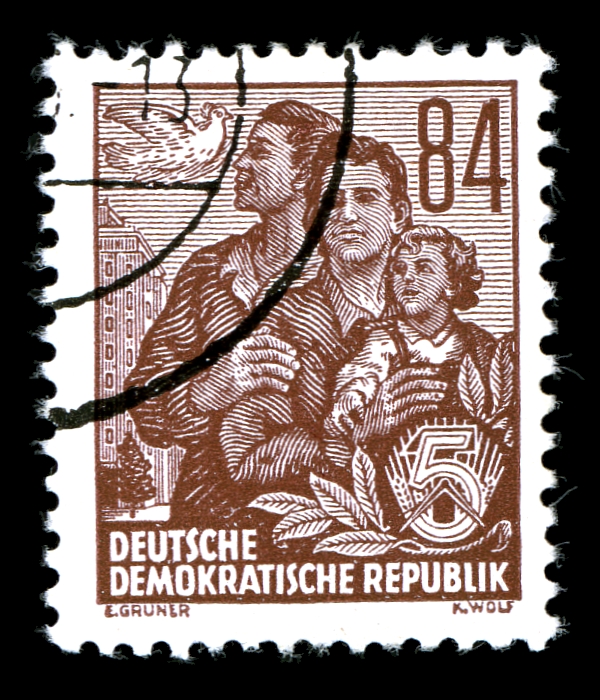 File:Stamps GDR, Fuenfjahrplan, 84 Pfennig, Buchdruck 1953, 1957.jpg