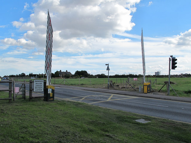 File:Barriers on road by Southend Airport (geograph 2074263).jpg