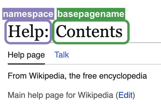 File:Screenshot showing namesapce and basepagename labeled.png