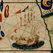 "Also showing a portion of the China Sea, this one is a 5-masted jong, probably from Demak Sultanate in Central Java."