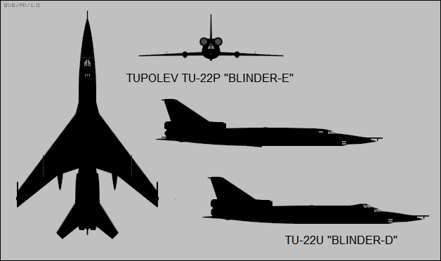 File:Tupolev Tu-22P three-view silhouette and Tu-22U side-view silhouette.png