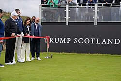 Trump participates in the grand opening ceremony of Trump International Golf Links Aberdeen in July 2025