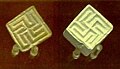 Swastika seals from Mohenjo-daro, Pakistan, of the Indus Valley civilisation, circa 2,100–1,750 BCE, preserved at the British Museum