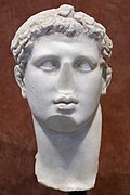 Marble head of Ptolemy IV or Ptolemy VI from an acrolith that also featured Sarapis and a Ptolemaic queen.
