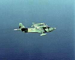 A Soviet Naval Air Force Beriev Be-12 maritime patrol amphibian is in flight, 1990
