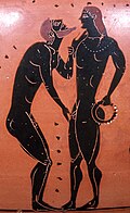 Image 131Traditional pederastic courtship scene on an Athenian black-figure amphora from the 5th century B.C.