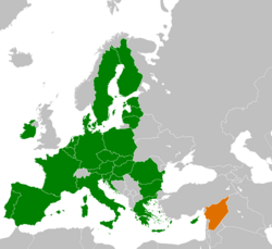 Map indicating locations of European Union and Syria
