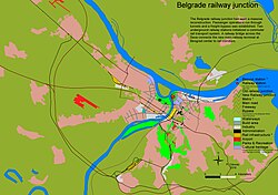 Location of the Belgrade Centre (Prokop) station in the railway junction.