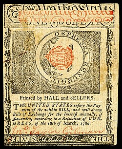 New Hampshire colonial currency, 1 dollar, 1780 (reverse)