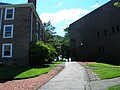 A view of the campus of Stevens Institute of Technology, with Palmer Hall on the left and the Samuel C. Williams Library on the right.