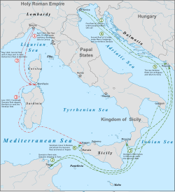 Map of the fleet movements prior to the Battle of Trapani