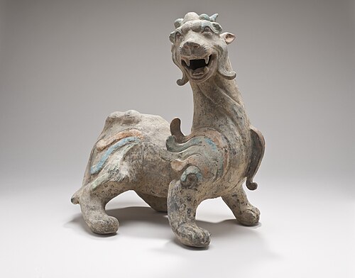 A sculpture of a Chinese Pixiu "Bìxié" — a female pixiu with two antlers. Los Angeles County Museum of Art (LACMA)