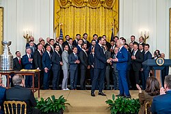 The 2023 Stanley Cup champion Golden Knights with then-U.S. President Joe Biden at the White House in 2023
