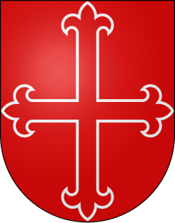 1212 AD Shield of the House of Medrano in Navarre "Gules field, Calatrava cross fleurdelisé and voided argent."