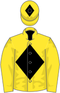 Yellow, black diamond, yellow sleeves, yellow cap, black diamond