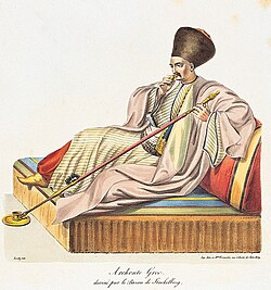 An 1828 illustration of a Greek archon holding a chibouk by Otto Magnus von Stackelberg.