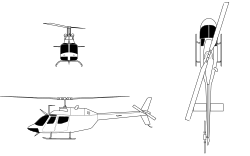 3-view line drawing of the Bell OH-58A Kiowa