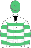 White and emerald green hoops, emerald green cap