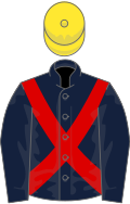 Dark blue, red cross sashes, yellow cap
