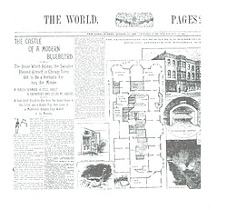 Newspaper illustration showing floor plan with various rooms and torture devices