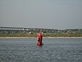 Children playing on a buoy in the Volga