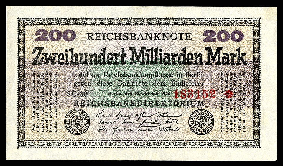 Two-hundred-billion Mark at Papiermark, by the Reichsbankdirektorium Berlin