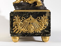 Neoclassical cornucopias on the pedestal of a clock, by Antoine André Ravrio, early 19th century, marble and gilt bronze, Petit Palais