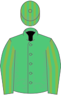 Emerald green, light green striped sleeves and cap