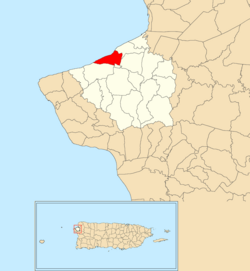 Location of Guaniquilla within the municipality of Aguada shown in red