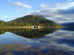 Inveraray Bridge on Loch Fyne. The spires of Inveraray Castle can just be seen on the left.