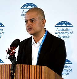 Felix Bast speaking at the Australian Academy of Science, Canberra, 2025