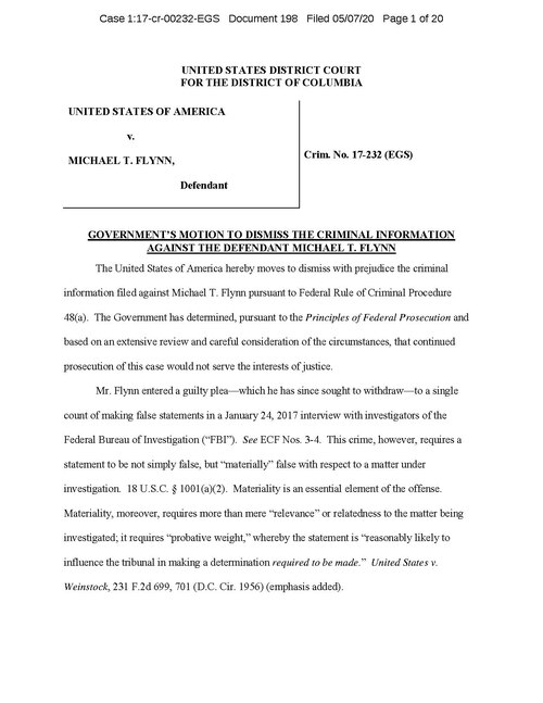File:Michael Flynn DOJ motion to dismiss.pdf
