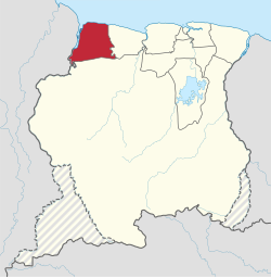 Map of Suriname showing Nickerie district