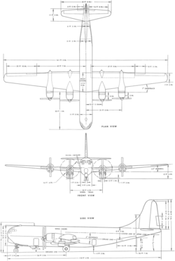 3-view line drawing of the Boeing C-97 Stratofreighter