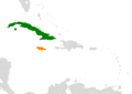 Location map for Cuba and Jamaica.