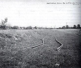 A railway track severely deformed by the earthquake.