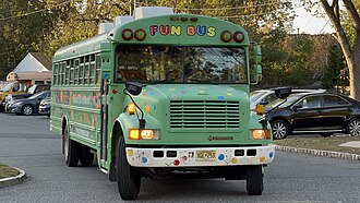 1997 Thomas International 3800 as a mobile kid's gym bus under Fun Bus.