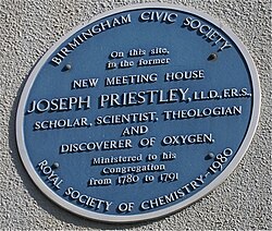 Joseph Priestley	Birmingham Civic Society + Royal Society Of Chemistry 1980 blue, bolted