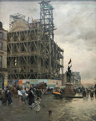 Reconstruction. La Place des Pyramides, Paris, an  1875 painting by Giuseppe De Nittis