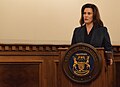 Image 22Governor Gretchen Whitmer speaking at a National Guard ceremony in 2019 (from Michigan)